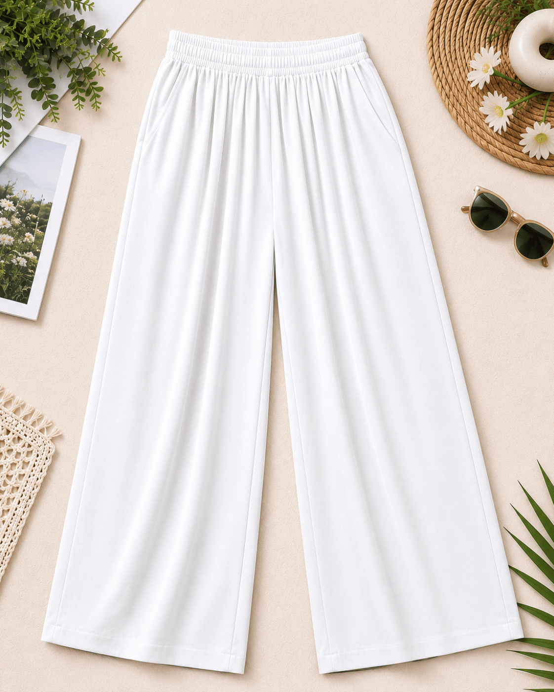 Women's Ivory Wide-Leg Trousers | Premium Everyday Pants