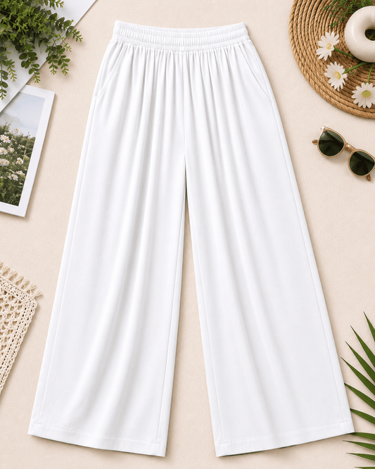 Women's Ivory Wide-Leg Trousers | Premium Everyday Pants
