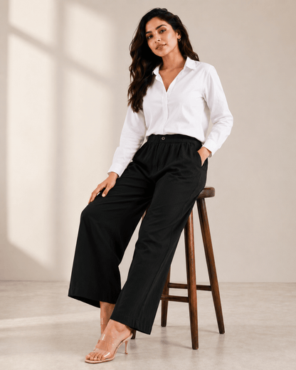 Women's Cotton Linen Blend Wide-Leg Pants