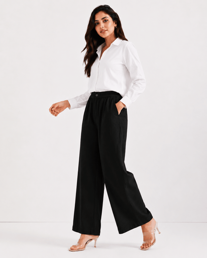 Women's Cotton Linen Blend Wide-Leg Pants