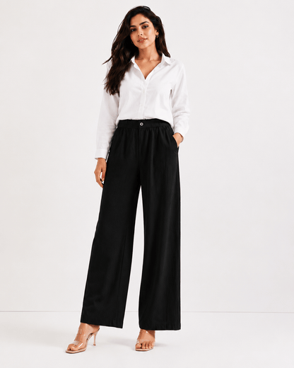 Women's Cotton Linen Blend Wide-Leg Pants