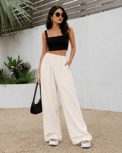 Women's Ivory Wide-Leg Trousers | Premium Everyday Pants