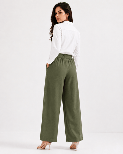 Women's Cotton Linen Blend Wide-Leg Pants