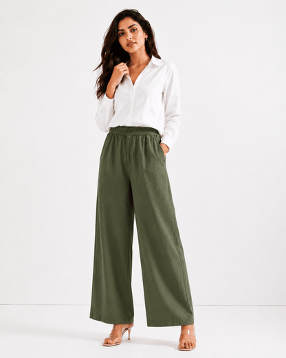 Women's Cotton Linen Blend Wide-Leg Pants
