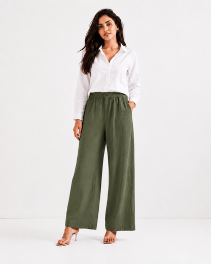 Women's Cotton Linen Blend Wide-Leg Pants