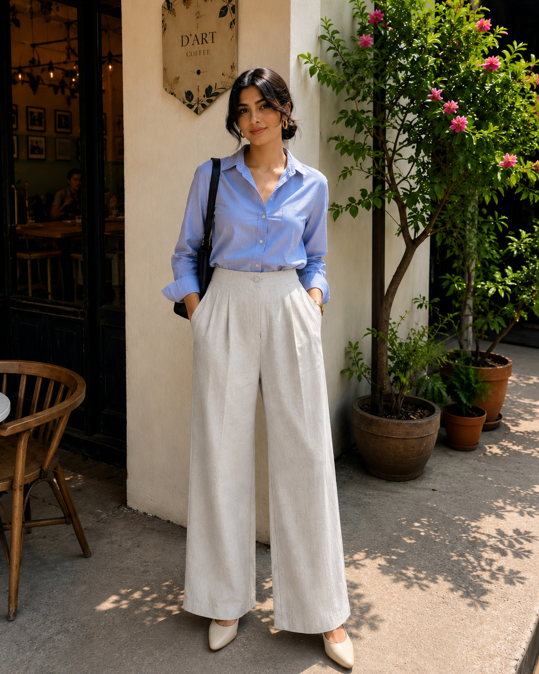 Women's Airy Linen Blend Wide-Leg Pants