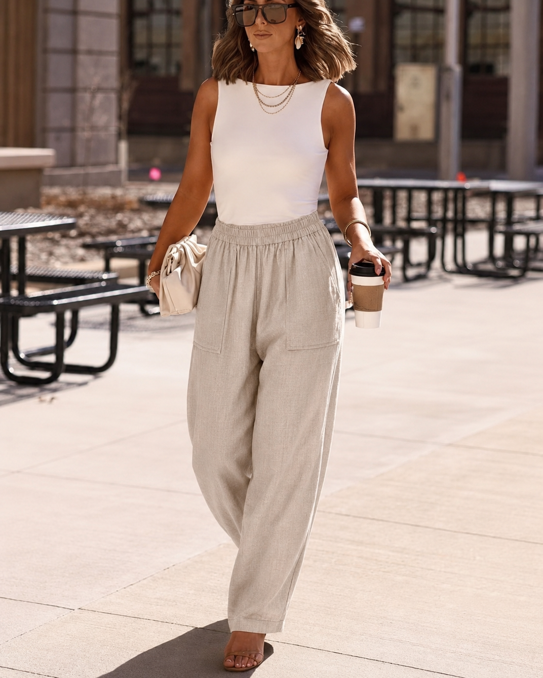 Women Linen Wide Leg Trousers