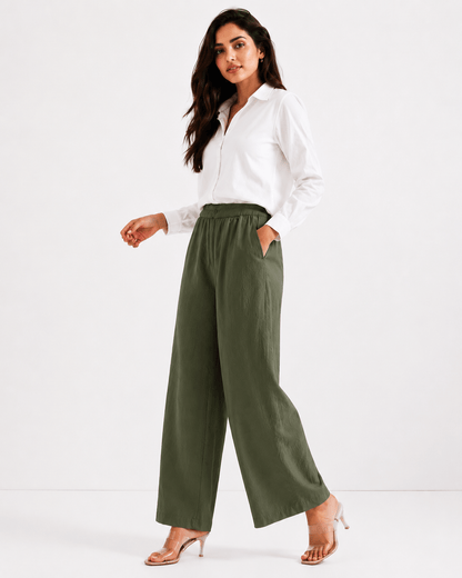 Women's Cotton Linen Blend Wide-Leg Pants