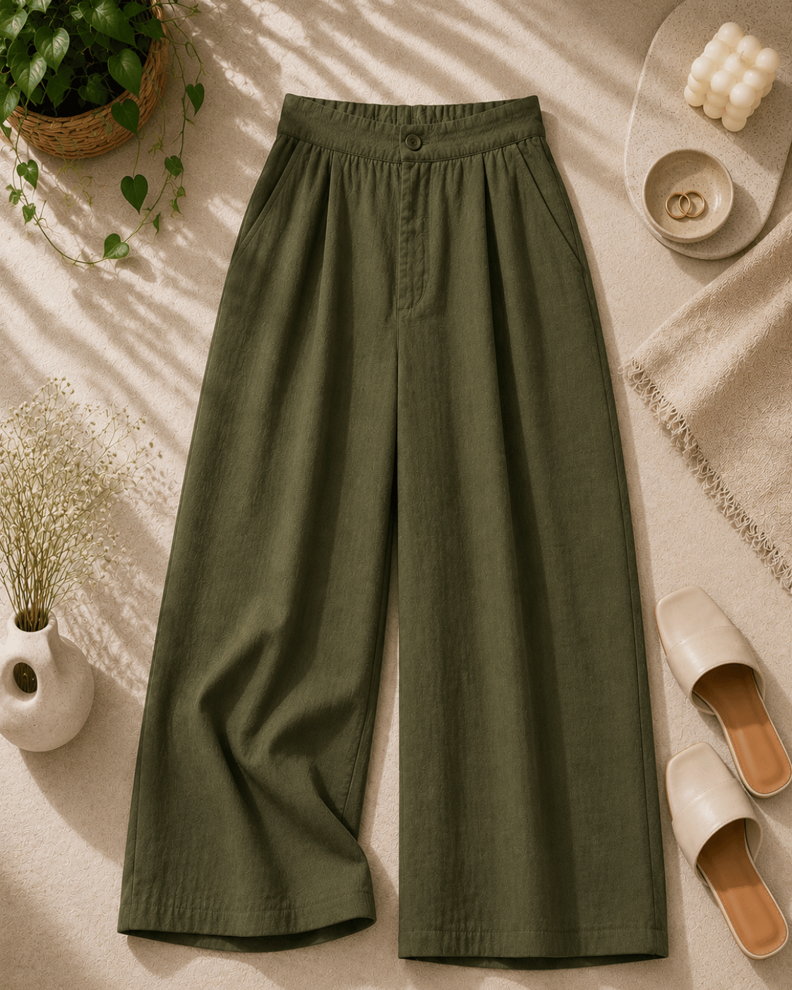 Women's Cotton Linen Blend Wide-Leg Pants