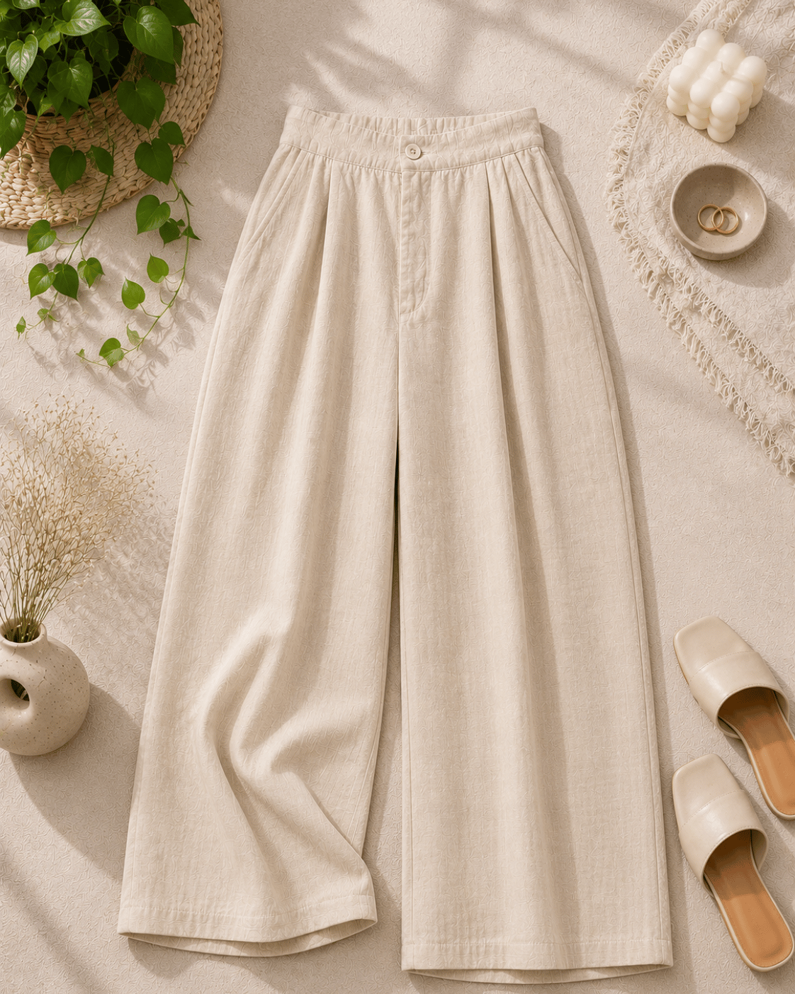 Women's Cotton Linen Blend Wide-Leg Pants