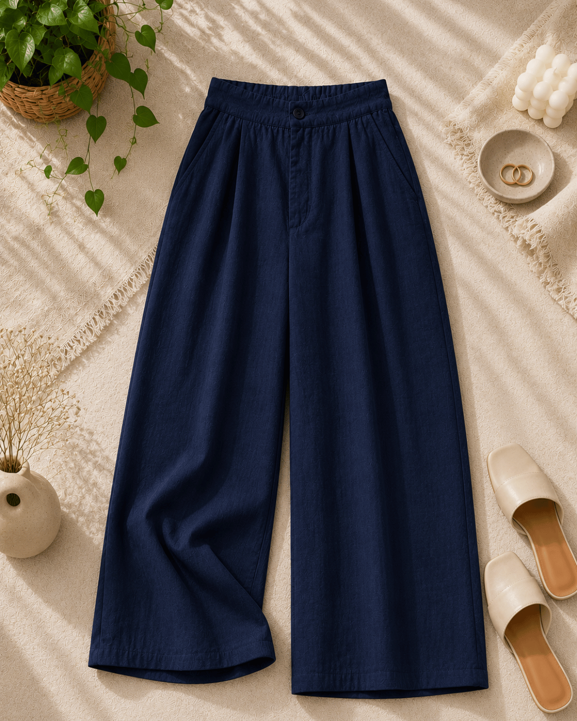 Women's Cotton Linen Blend Wide-Leg Pants