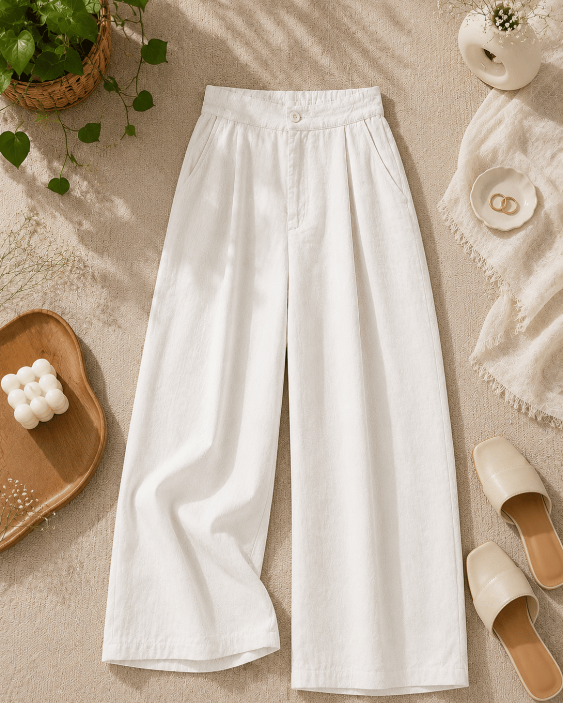 Women's Cotton Linen Blend Wide-Leg Pants