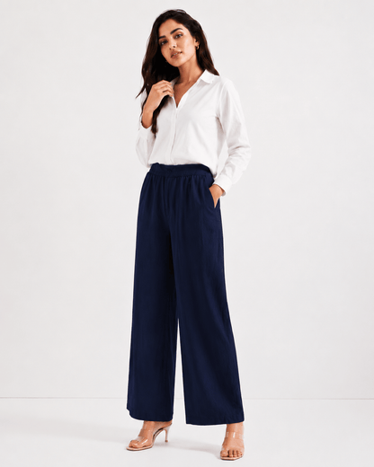 Women's Cotton Linen Blend Wide-Leg Pants