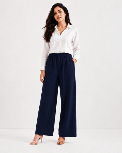Women's Cotton Linen Blend Wide-Leg Pants